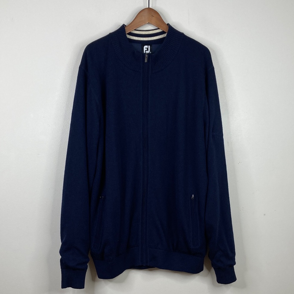 FootJoy Wool Sweater Mens XL Navy Blue Lined Full Zip Golf Classic Outdoors